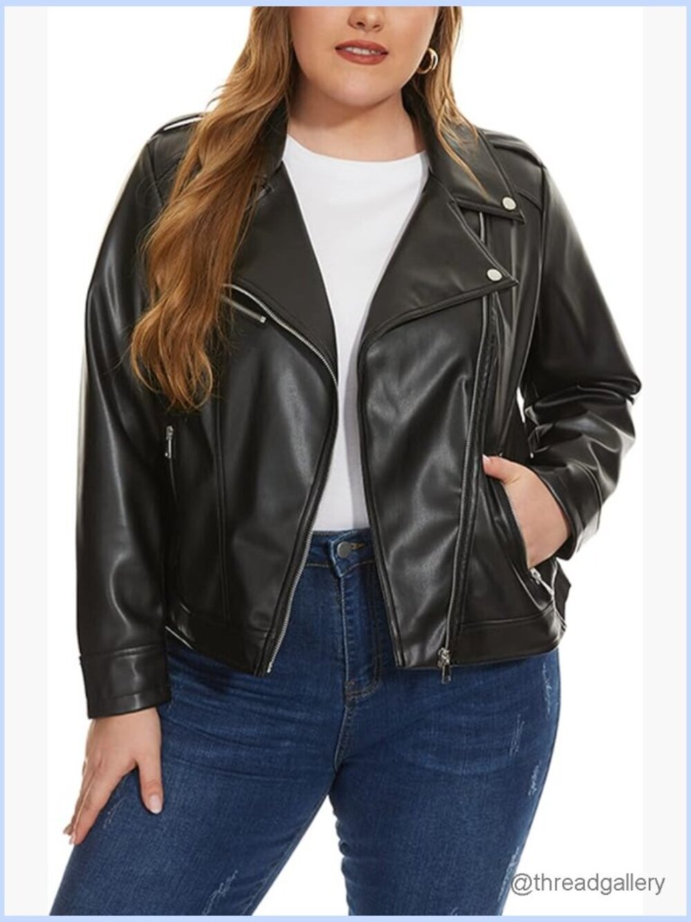 Faux Leather Zip Up Motorcycle Jacket Moto Biker Fitted Plus Coat